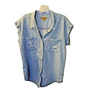 Jachs Girlfriend Chambray Palm Tree Embroidered Short Sleeve Button Down‎ Small
